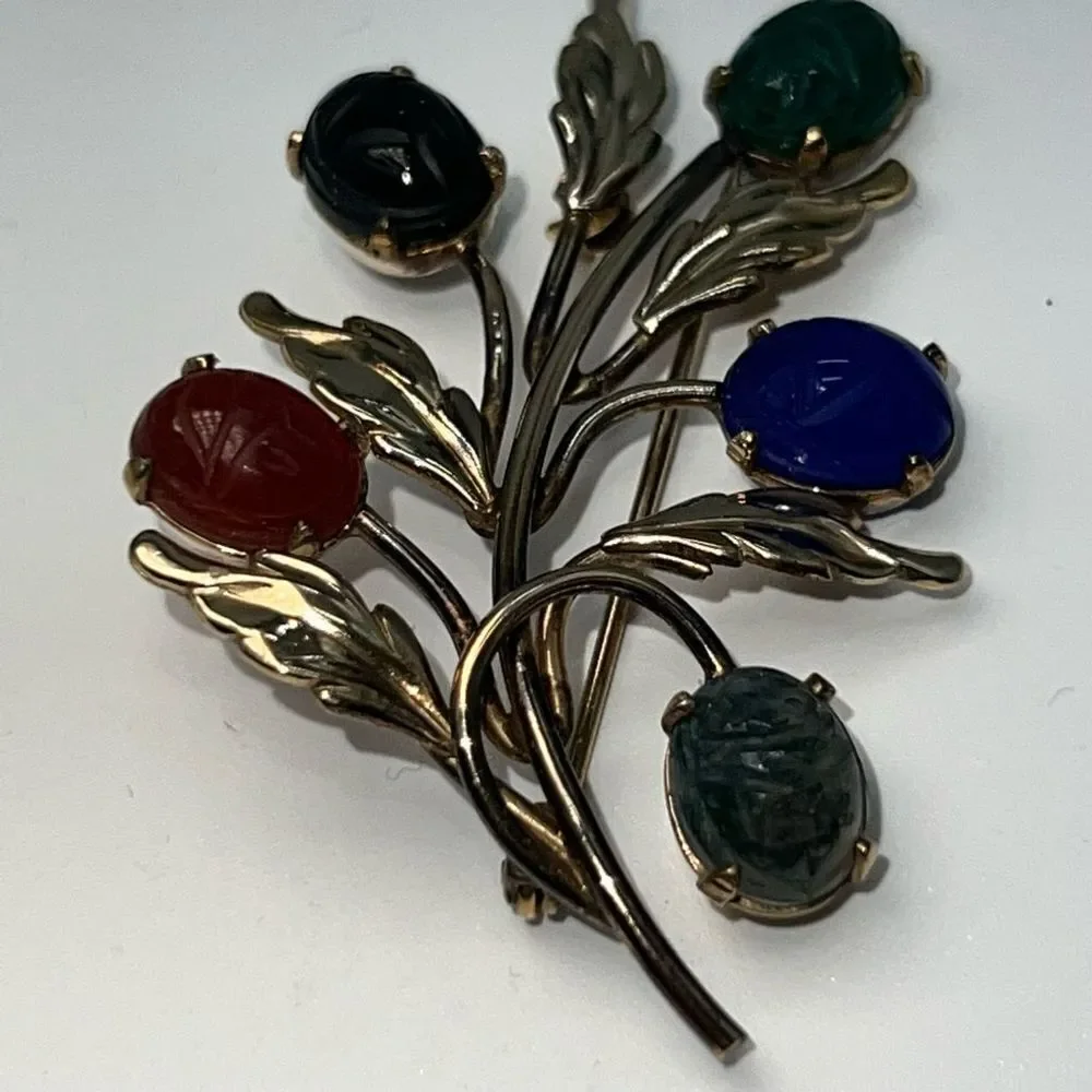 Vintage Binder Brothers 12KT GF Brooch Floral Leaf Scarab Pin  Signed BB